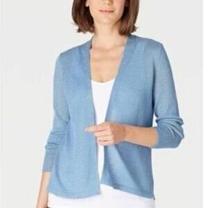 J.Jill Linen Blend Open Cardigan Sweater Blue Lightweight Layering Size L